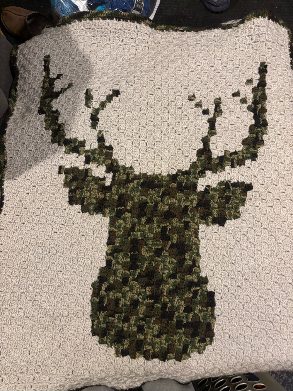 Cream Throw Blanket with Green Deer Head Accent - Home Accents